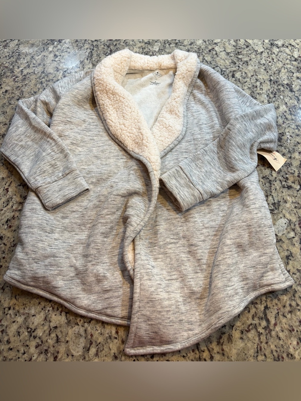 St. John's Bay Heather Gray Sherpa-Trim Open Sweatshirt Cardigan
